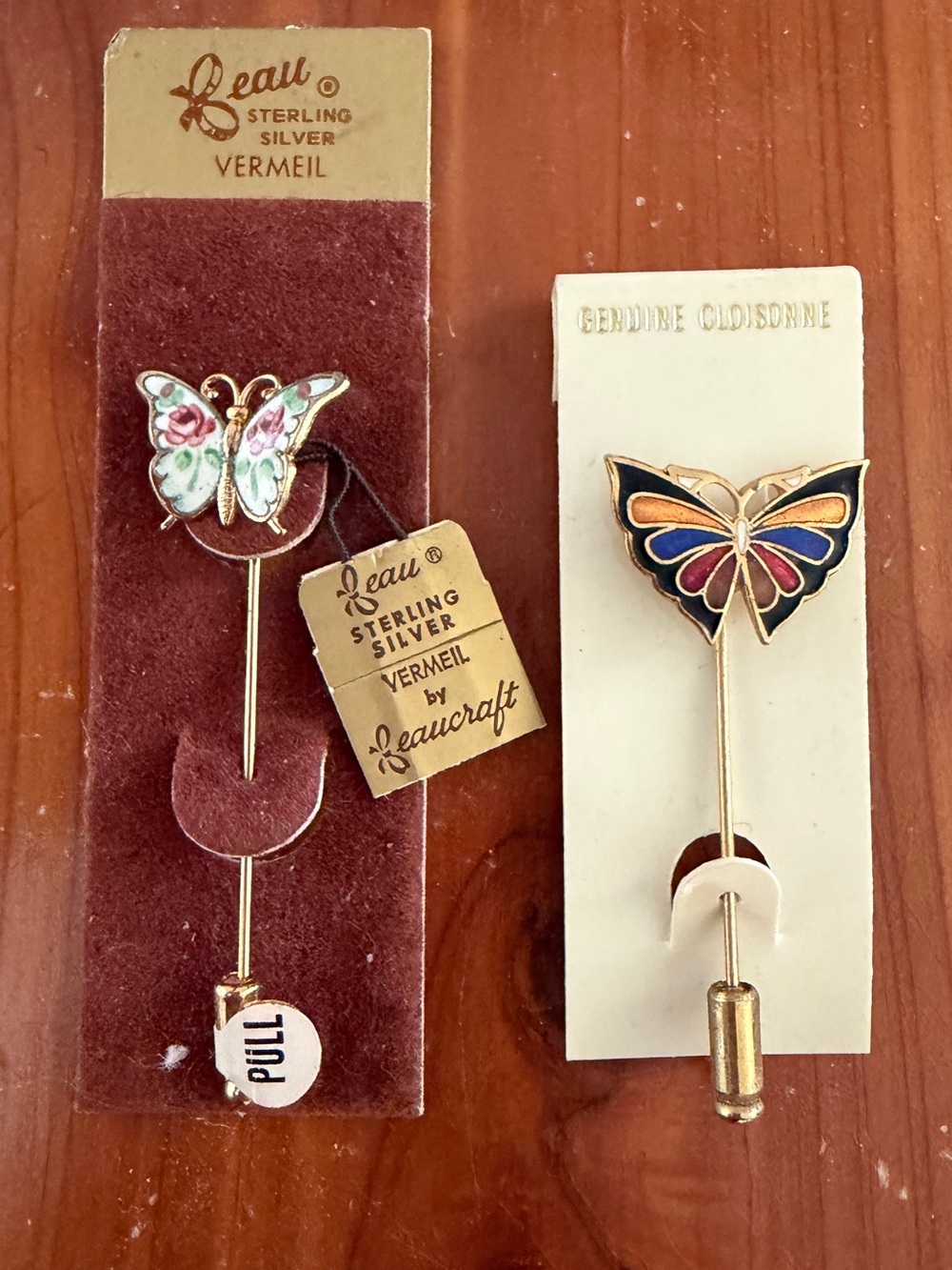 Leau Sterling Silver Vermeil Butterfly Stick Pin & Cloisonné Butterfly Stick Pin